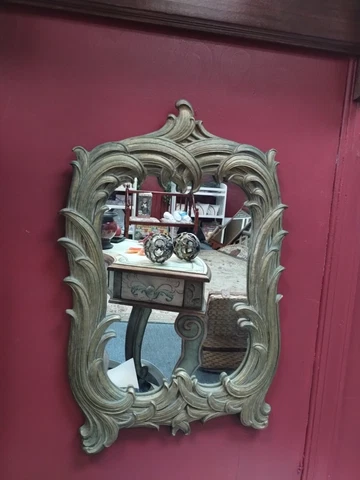 Vintage Art Nouveau wall hang mirror solid wood carved Wood Backing Heavy Cover