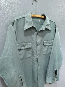 Vintage 60’s Green Cotton Men’s Work Wear Button Up Shirt XL Union - Picture 1 of 5