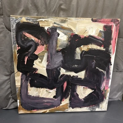 OOAK painting art Contemporary Abstract Expressionist Pink Red Black Beige 23.5” - Image 1 of 4