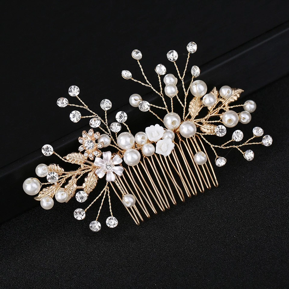  Strass mariage peigne à cheveux de mariée perle fleur cheveux bijoux cristal - Photo 1/4