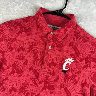 Cincinnati UC Bearcats Polo Shirt Mens Small Tommy Bahama Red Floral Hawaiian - Image 1 of 4