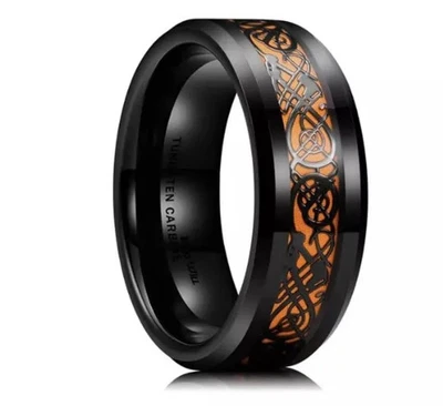 Anillo de dragón de acero inoxidable para hombre púrpura negro fibra de carbono alianza de boda joyería Foto 1 de 4