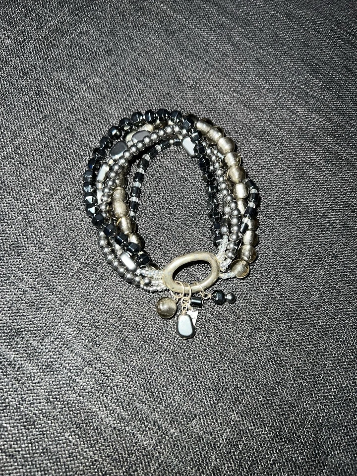 Pulsera Silpada Granizo Plata .925 Hematita Vidrio Cuentas Multi Hilo B1935 Foto 1 de 1