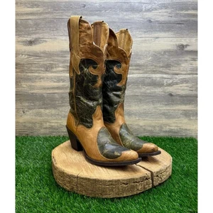 Sterling River Women - Size 8B - Tan/Green Snip Toe Cowboy Boots Style SR200 - Picture 1 of 12