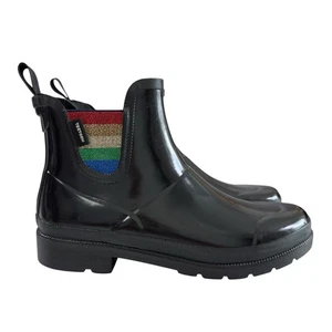 Botas de lluvia Tretorn Lina 2 negras arco iris metálicas elásticas para mujer talla 9 - Imagen 1 de 18