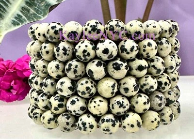 Wholesale Lot 6 Pcs Natural Dalmatian Jasper 8mm 7.5” Crystal Stretch Bracelet - Image 1 of 4