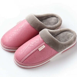 Women's Winter Slippers Leather Warm Soft Plush Indoor Home Shoes Anti-Skid Safe