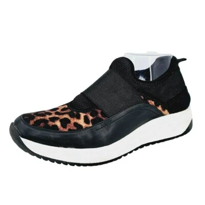 Anne Klein Sport Backdoor Fashion Sneakers 8.5 Black White Leopard Print Slip On - Image 1 of 4