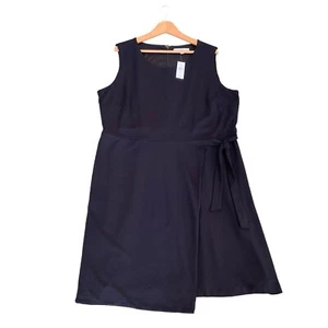 NWT Loft Faux Wrap Sheath Dress Women’s 20 Black Sleeveless Stretch - Picture 1 of 12