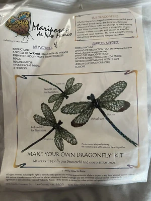 Mariposas de New Mexico Machine Embroidery Iris Dragonfly Pin Kit Vintage Beaded - Image 1 of 4