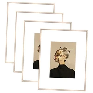 9x12 Picture Frame Set of 4, Matted Simple Modern Brushed Thin 9X12 Brass - Picture 1 of 7