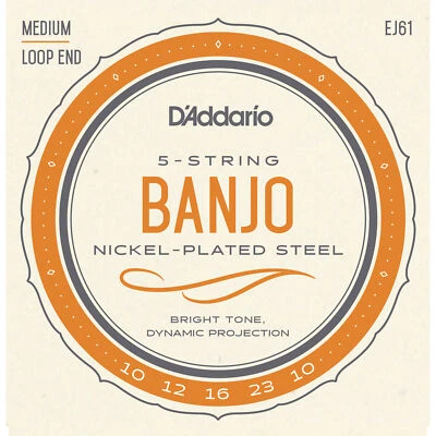 5 Sets D'Addario EJ61 5 String Banjo Strings Nickel Wound Medium Gauge USA Made - Image 1 of 3