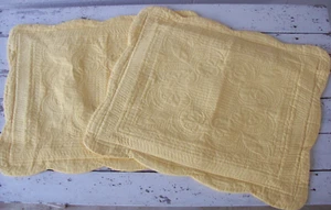Pair Quilted Medallion Floral Std Pillow Shams~Scalloped Edges~Buttercup Yellow - Picture 1 of 4
