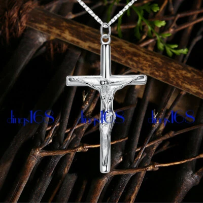 Colgante Cruz Crucifijo Jesucristo Plata de Ley 925 + Collar Cadena Serpiente H083 Foto 1 de 2