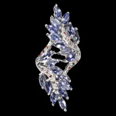 Anello In Argento Sterling 925 Con Iolite Marquise 6x3mm E Diamante Tagliato - Immagine 1 di 4