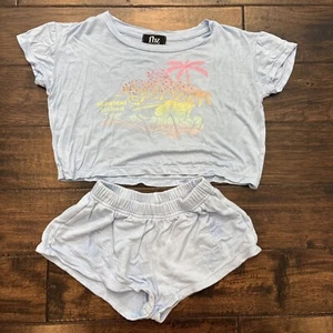 FBZ Flowers By Zoe St Bart's Rhinestone Blue Tee Shirt & Shorts Set Size Large - Picture 1 of 7