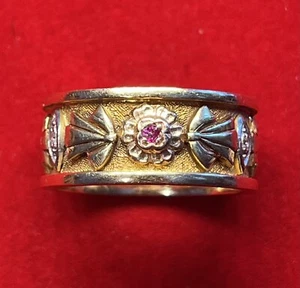 1970s Retro 14K Yellow Gold With Diamonds and Rubies Size 8 - Picture 1 of 11