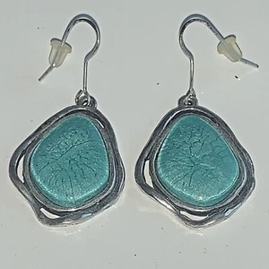 J. CREW Crackled Turquoise on Silver Dangle Chandelier Pierced Earrings ❤️tb  - Picture 1 of 5
