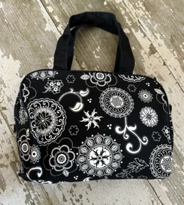 THIRTY-ONE Double Zip Onyx Medallion Make up Travel Cosmetic Bag Black White - Picture 1 of 5