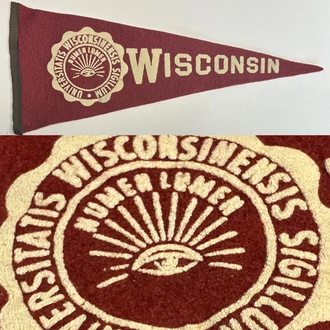 1950s Wisconsin Badgers Big 10 University Mini Pennant 3.5x8.25 Vintage Madison Cover