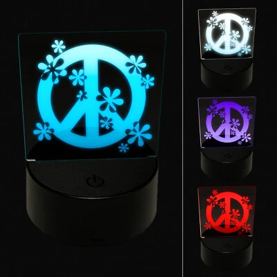 Contemporary Peace Sign With Flowers 3D Illusion LED Night Light Sign Lamp - Image 1 of 4