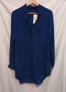 ZANZEA Tunic Sz 10 Blue Sheer V-Neck Long Sleeve Roll Tab Pullover - Picture 1 of 11