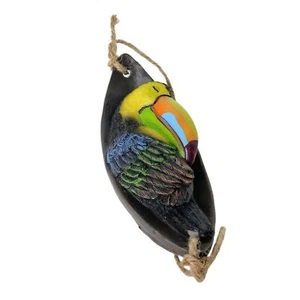 Hanging Garden Figurine Sleeping Toucan Bird Swinging In Hammock Decor - Picture 1 of 10