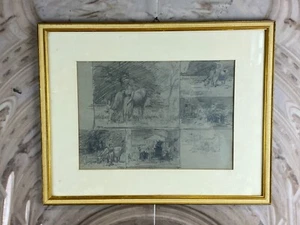 KOHLESTIFT ZEICHNUNG GERAHMT FRAU PERSONEN KUH JOSEF WOPFNER (1843-1927) - Bild 1 von 10