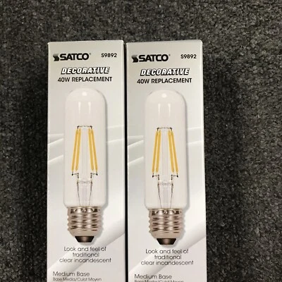 Lot/2 Satco S9892 4.5W T10 LED Medium E26 3000K 120V 40W Replacement Bulb Vintag - Image 1 of 4