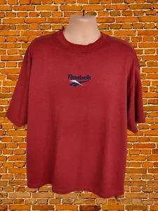 VINTAGE REEBOK RED CREW T-SHIRT TOP LARGE COTTON MENS SHORT SLEEVE ACTIVE SPORT - Picture 1 of 5
