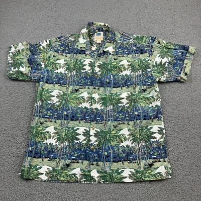 Camisa Hawaiana Kahala Avi Para Hombres Grande Verde Palm Island Estampado Aloha Campamento Botón Foto 1 de 4