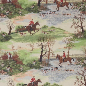 The Hunt Scene Fabric Print Horse & Hounds Curtains Upholstery Cushions - Picture 1 of 5