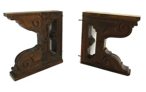 Antique Pair Corbels Hand Carved Wood  Architectural reclaimed Oak Salvaged Cover