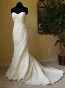 Oleg Cassini White Wedding Dress Size 8 CRL277 Sweetheart Trumpet - Picture 1 of 6