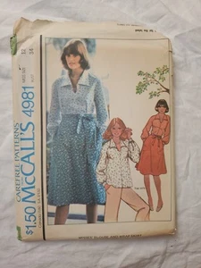 Blusa Cuello Falda Envolvente Espalda Mccalls Vintage Patrón 4981 Talla 12 Envío Gratis - Imagen 1 de 2