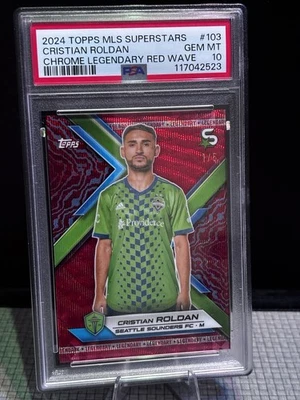 Cristian Roldan 2024 Topps MLS Superstars Chrome Legendary Red Wave 1/5 PSA 10 - Image 1 of 2