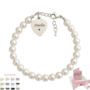 Beautiful Pearl Bracelet with Engraving, Personalised Gift for Women, Girls, New - Picture 1 of 26