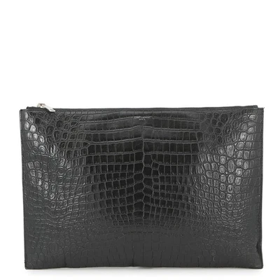 Bolso Clutch SAINT LAURENT PARIS Croco Cuero Repujado Negro 378261 Foto 1 de 4