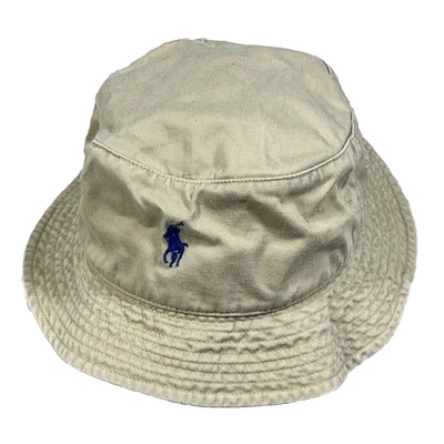 De colección Polo Ralph Lauren Sombrero Cubo Gorra Tostado Caqui Sarga Azul Poni Talla L/XL Hombres Foto 1 de 4