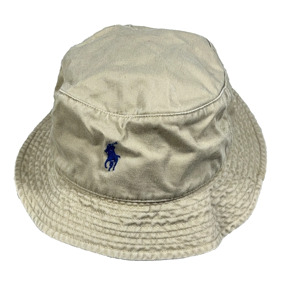 Vintage Polo Ralph Lauren Bucket Hat Cap Tan Khaki Twill Blue Pony Size L/XL Men - Image 1 of 4