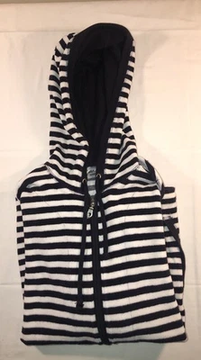 Chicos Spa Women’s Terry Cloth Zip Jacket Size 1 Blue Stripped Long Sleeve EUC - Image 1 of 4