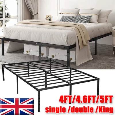 OYAJIA Heavy Duty Metal Bed Frame Single Double Bed 3/4.5/5FT Bedroom Furniture Eykybvb
