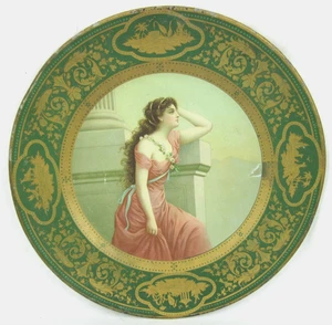 Bandeja de arte de recuerdo de mujer Ariadna 9,5" placa Hotel Rensselaer Troy NY Dresden bonita - Imagen 1 de 6