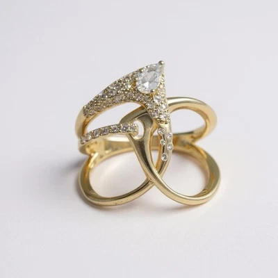 Anillo 9 Alexis Bittar ESTILO Museo Chapado en Oro Art Deco Acero Inoxidable Boho Pave Foto 1 de 4