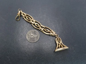Antique Yellow Gold Filled Pocket Watch Chain Fob, 5", 11.8g - Picture 1 of 7