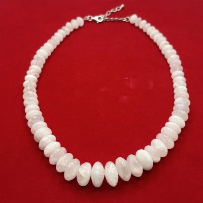 "Collar de cuentas de rondelle graduadas de piedra lunar azul genuino vintage de plata 925 de 18""" Foto 1 de 4