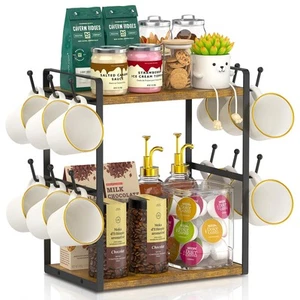 Coffee Station Bar Organizer Mug Holder Stand Countertop, 2 Tier Mug Cup Tree... - Picture 1 of 7