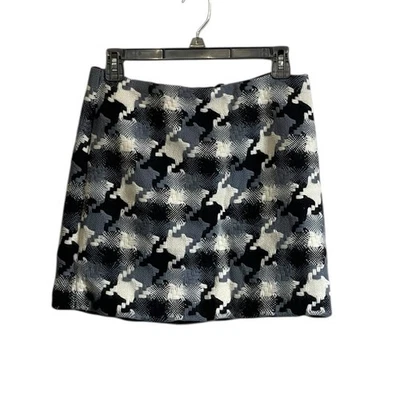 Minifalda J Crew para mujer 100 % lana pata de gallo a cuadros negra blanca gris talla 2 Foto 1 de 4