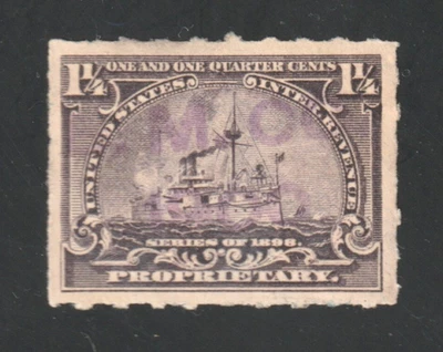 Scott # RB25p, Used, VF, 1¼¢ Proprietary Battleship, Hand-Stamped "B. M. CO." - Image 1 of 2