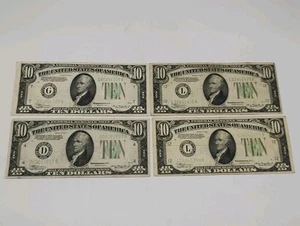 4pc Vintage Lot Of Circulated 1934 $10 Ten Dollar Bills Rederal Reserved Notes - Picture 1 of 6